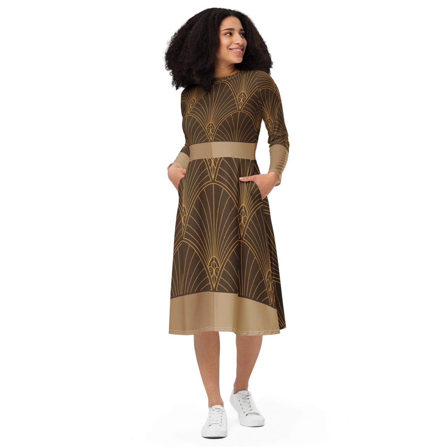 Women's Printed Midi Dress | Long Sleeve Midi Dress | 12Telve