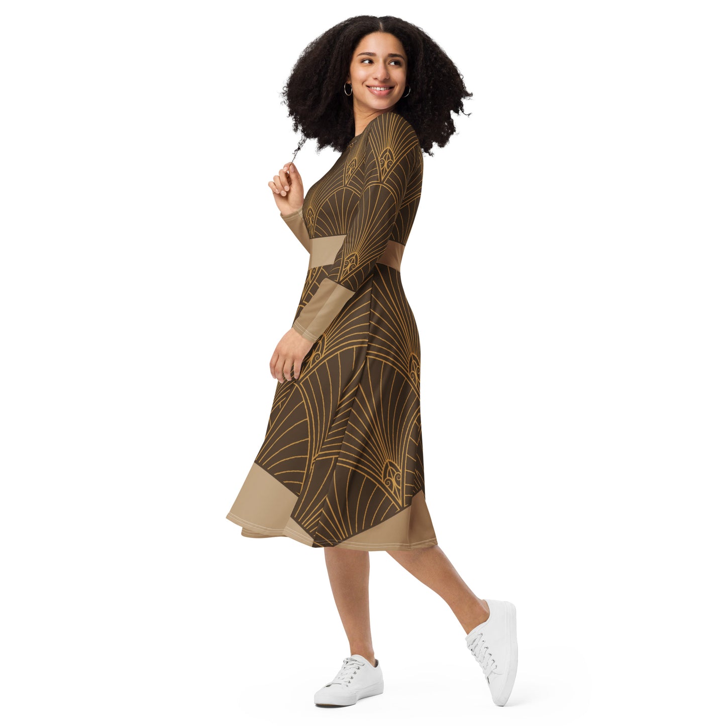 Women's Printed Midi Dress | Long Sleeve Midi Dress | 12Telve