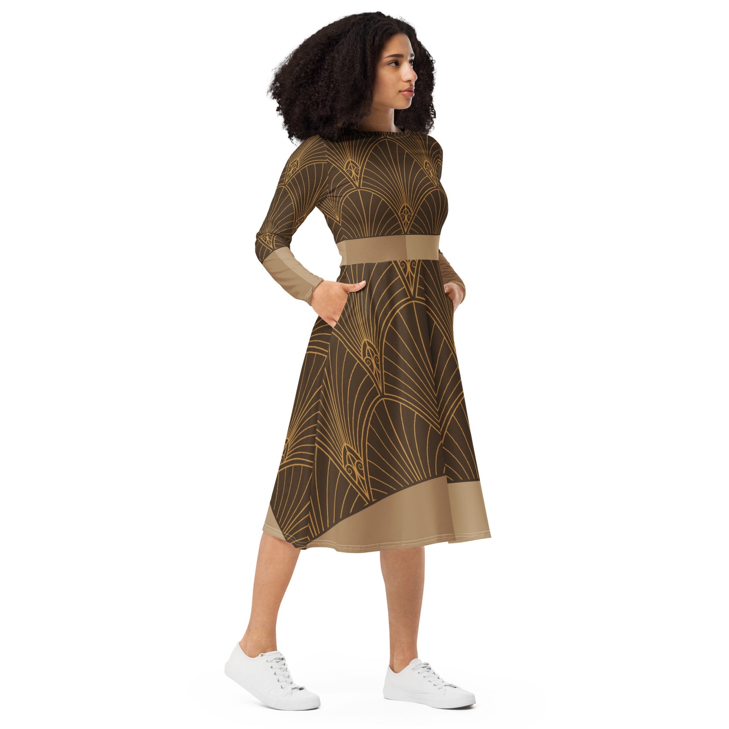 Women's Printed Midi Dress | Long Sleeve Midi Dress | 12Telve