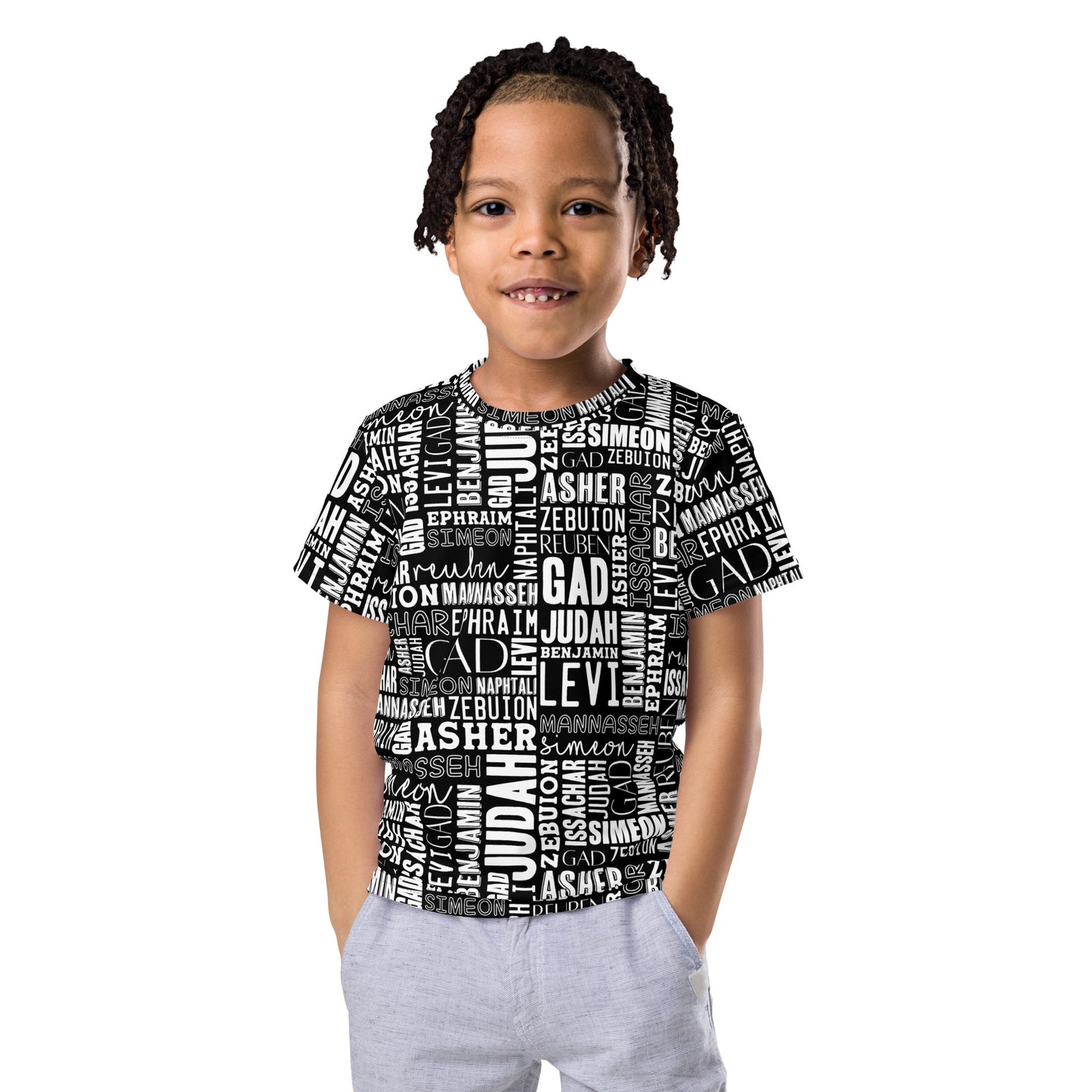 Kids Crew Neck AOP Twelve Tribes T-Shirt Color Black & White