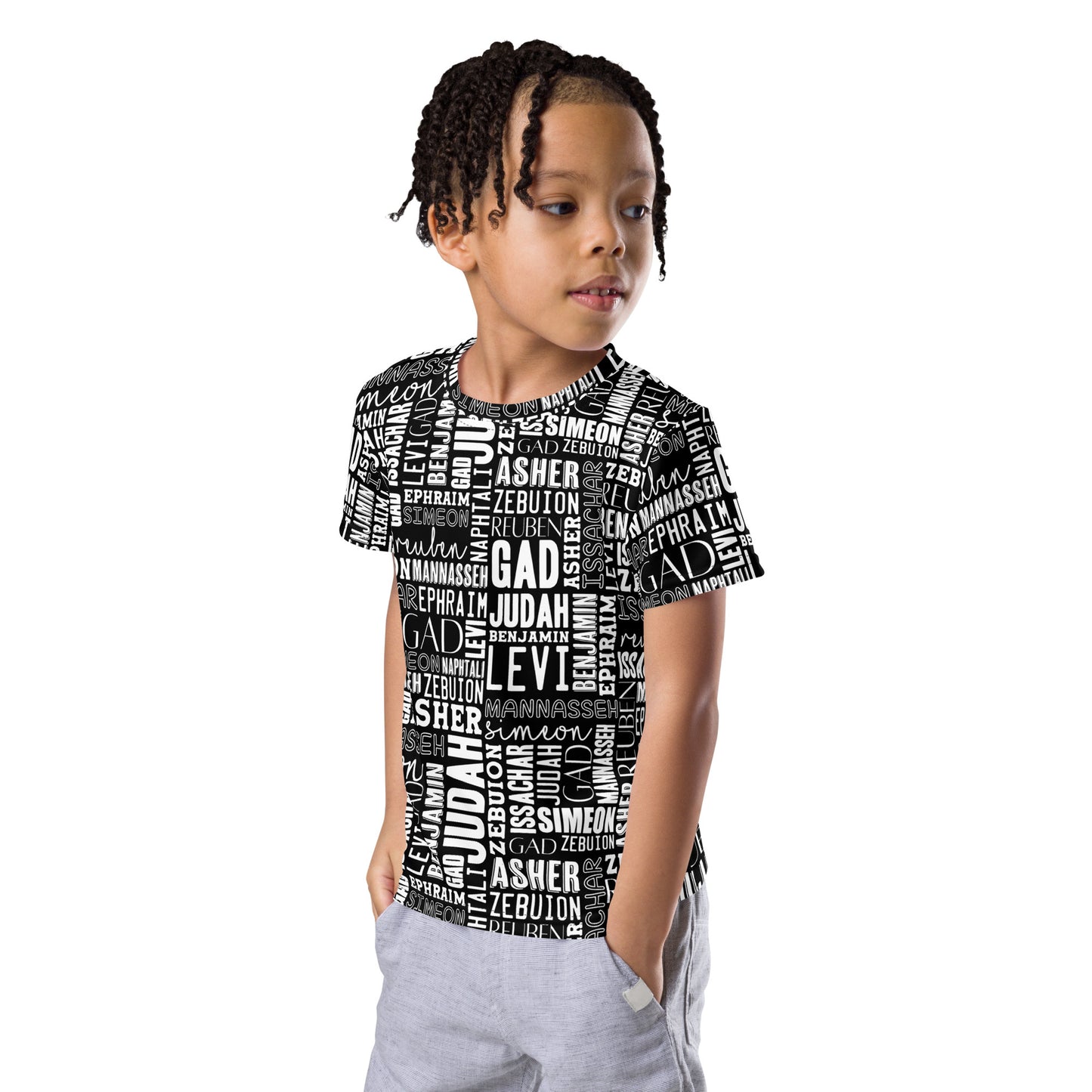 Kids Crew Neck AOP Twelve Tribes T-Shirt Color Black & White