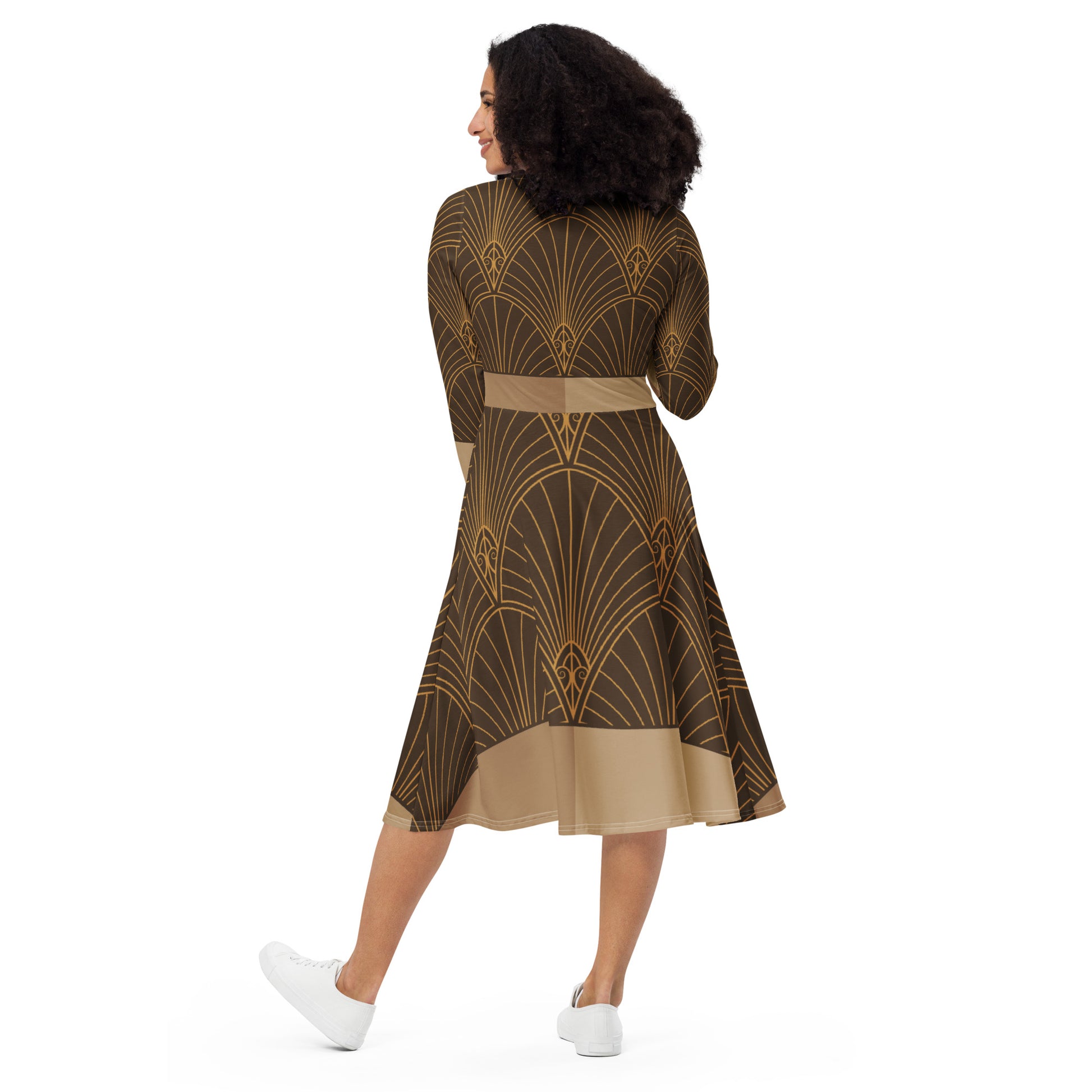Women's Printed Midi Dress | Long Sleeve Midi Dress | 12Telve