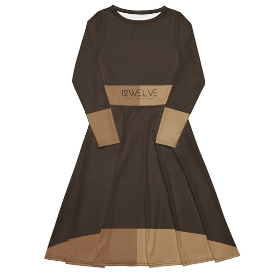 All-Over Print Dress | Long Sleeve Midi Dress | 12Telve